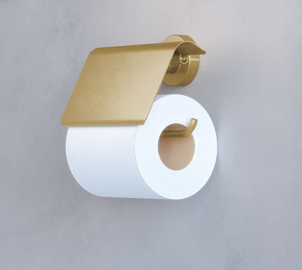 Tecno Project Brushed Brass Toilet Roll Holder with Flap