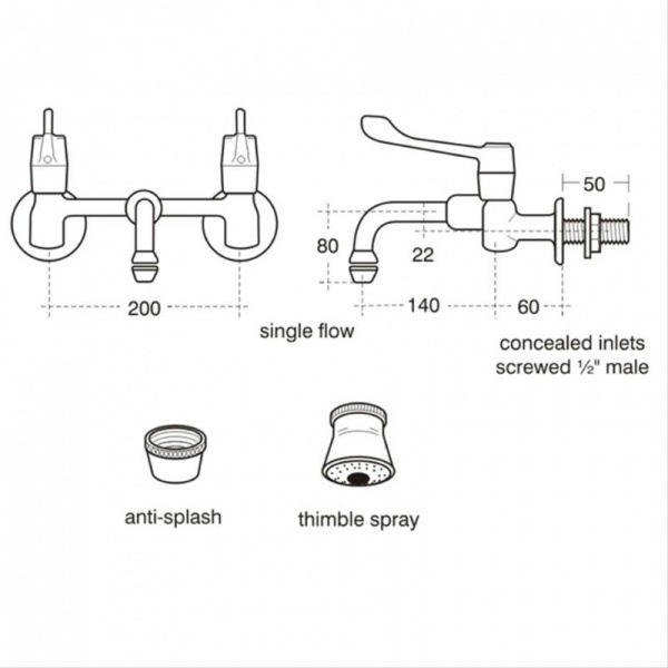 Markwik Wall Mounted Extended Lever Mixer Tap - Single Flow Nozzle