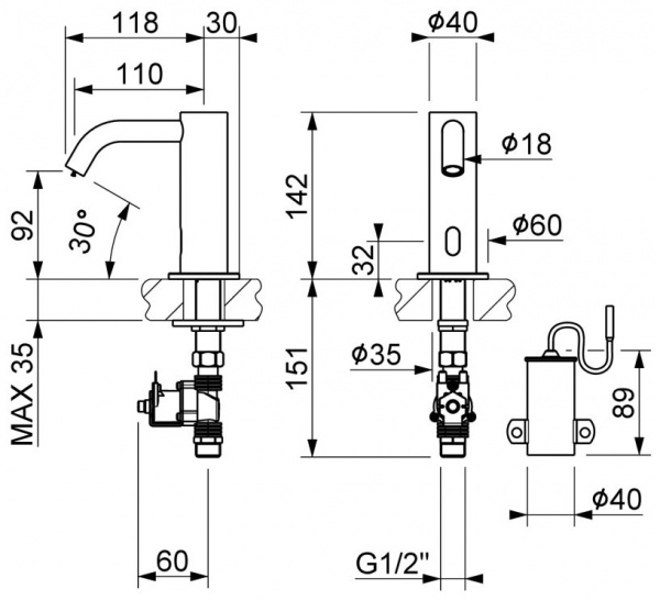 Hart Drop Spout Sensor Tap - Polished Copper (Mains/Battery)