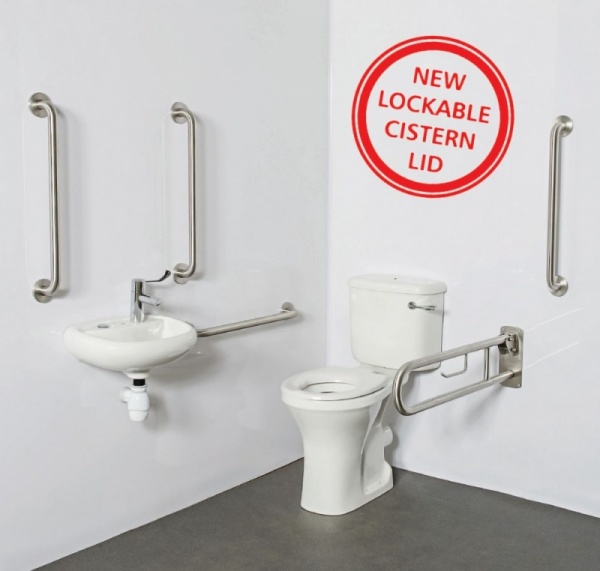 Commercial Close Coupled Doc M Toilet Pack with Lockable Cistern Lid