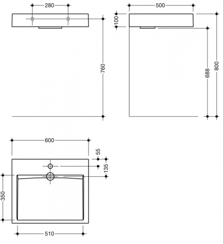 HEWI Composite Washbasin White Square - No Tap Hole