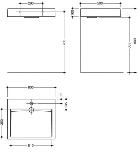 HEWI composite washbasin white square - no tap hole