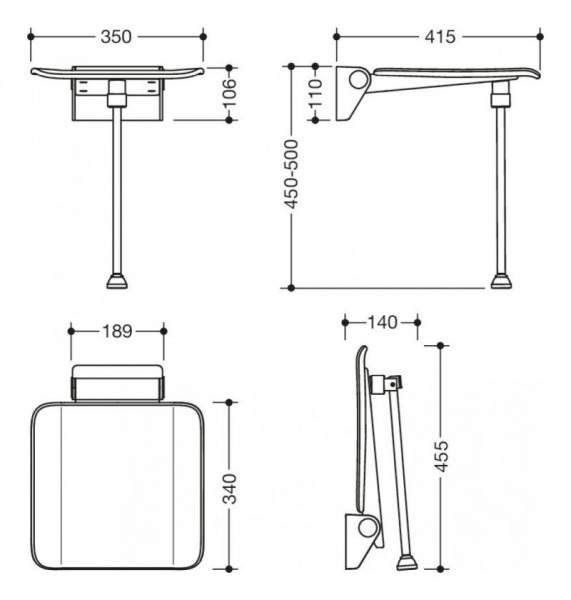 HEWI System 900 Hinged Shower Seat With Support Leg - Signal White