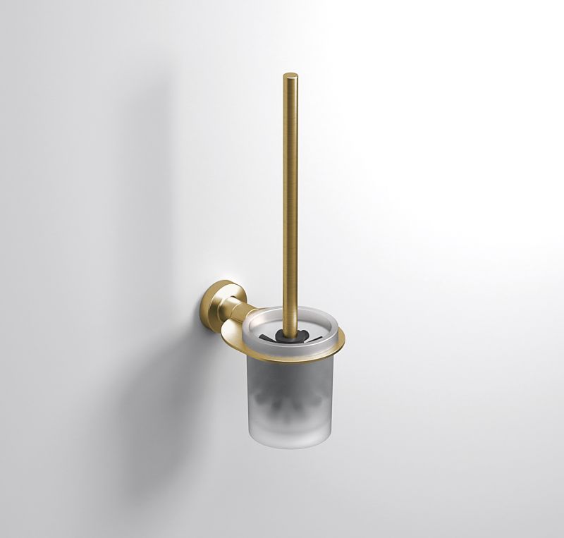 Tecno Project Brushed Brass Wall Mounted Toilet Brush Set