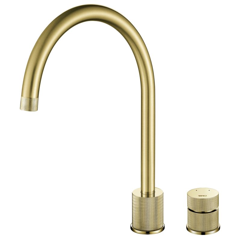 Finire Knurled Two Hole Brushed Gold Kitchen Taps - Lime Kitchen & Bathroom